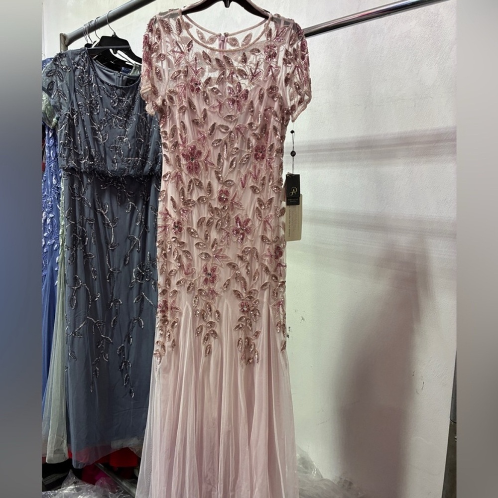 Adrianna Papell Blush Beaded Tulle Gown SZ 6 NWT Formal MOB GALA Dress Evening - Picture 11 of 16